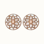 Nuyug 22K Gold Plated Mother of Pearls and Stone Studded Contemporary Floral Shaped Studs | Grocsy