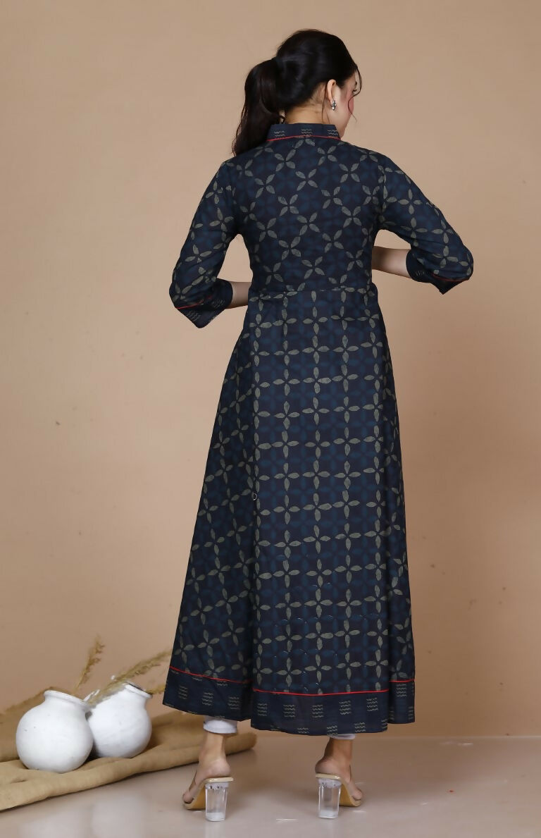 Miravan Women's Abstract Print Ankle Length Angrakha Style Kurta | Grocsy