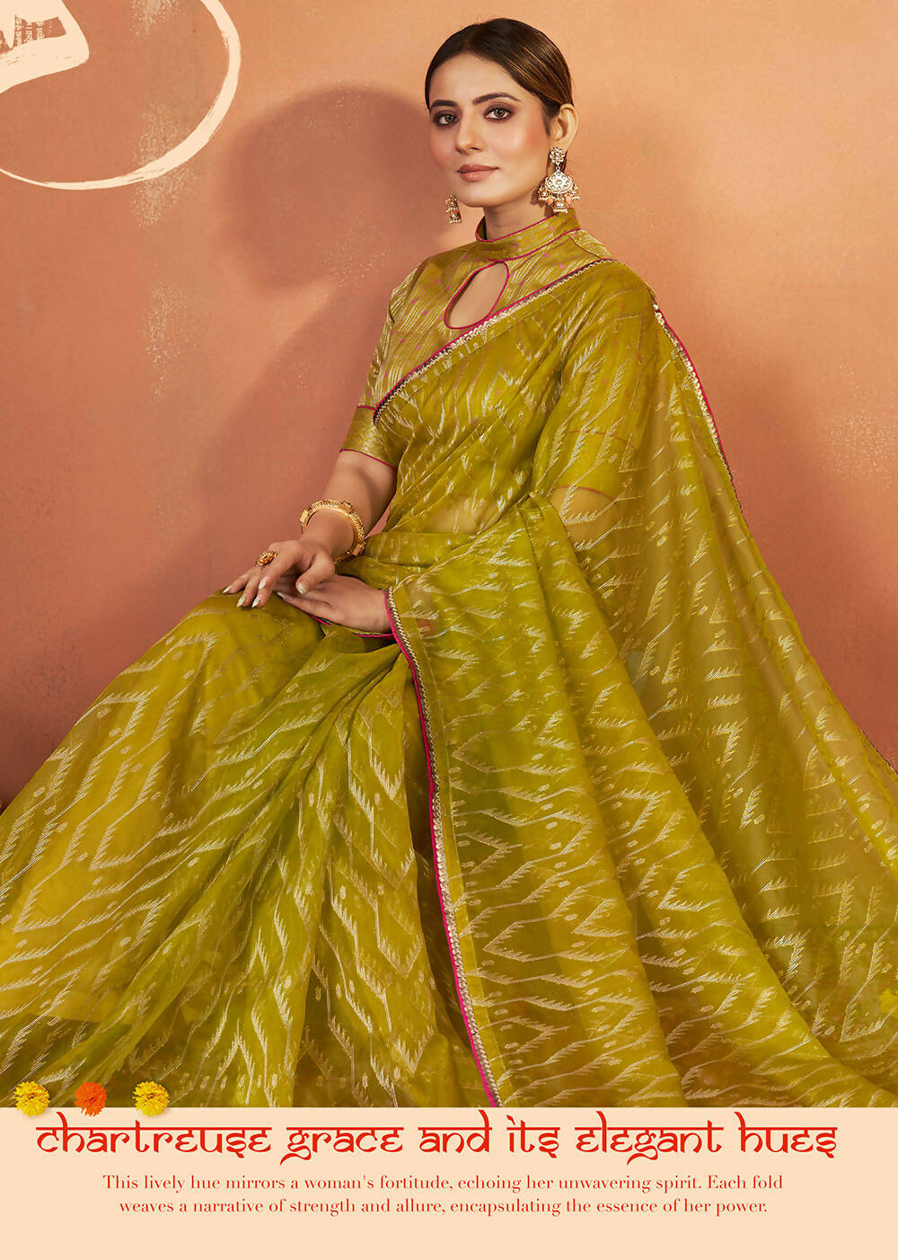 Green Organza Silk Woven Design Saree With Unstitched Blouse Piece - Norita Royal Pradha | Grocsy