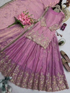 Teeya Creation Womens New Latest Heavy Embroidery Sequins Work Lehenga Set - Pink | Grocsy