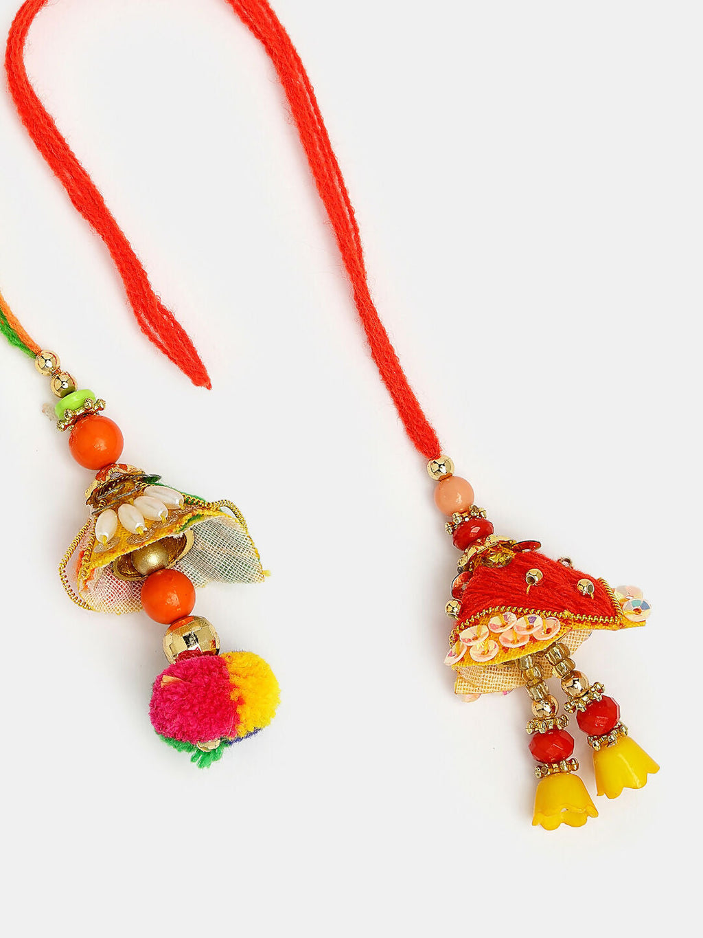 NVR Women Set of 2 Red Beaded Lumba Rakhi With Roli Chawal | Grocsy