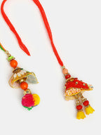 NVR Women Set of 2 Red Beaded Lumba Rakhi With Roli Chawal | Grocsy