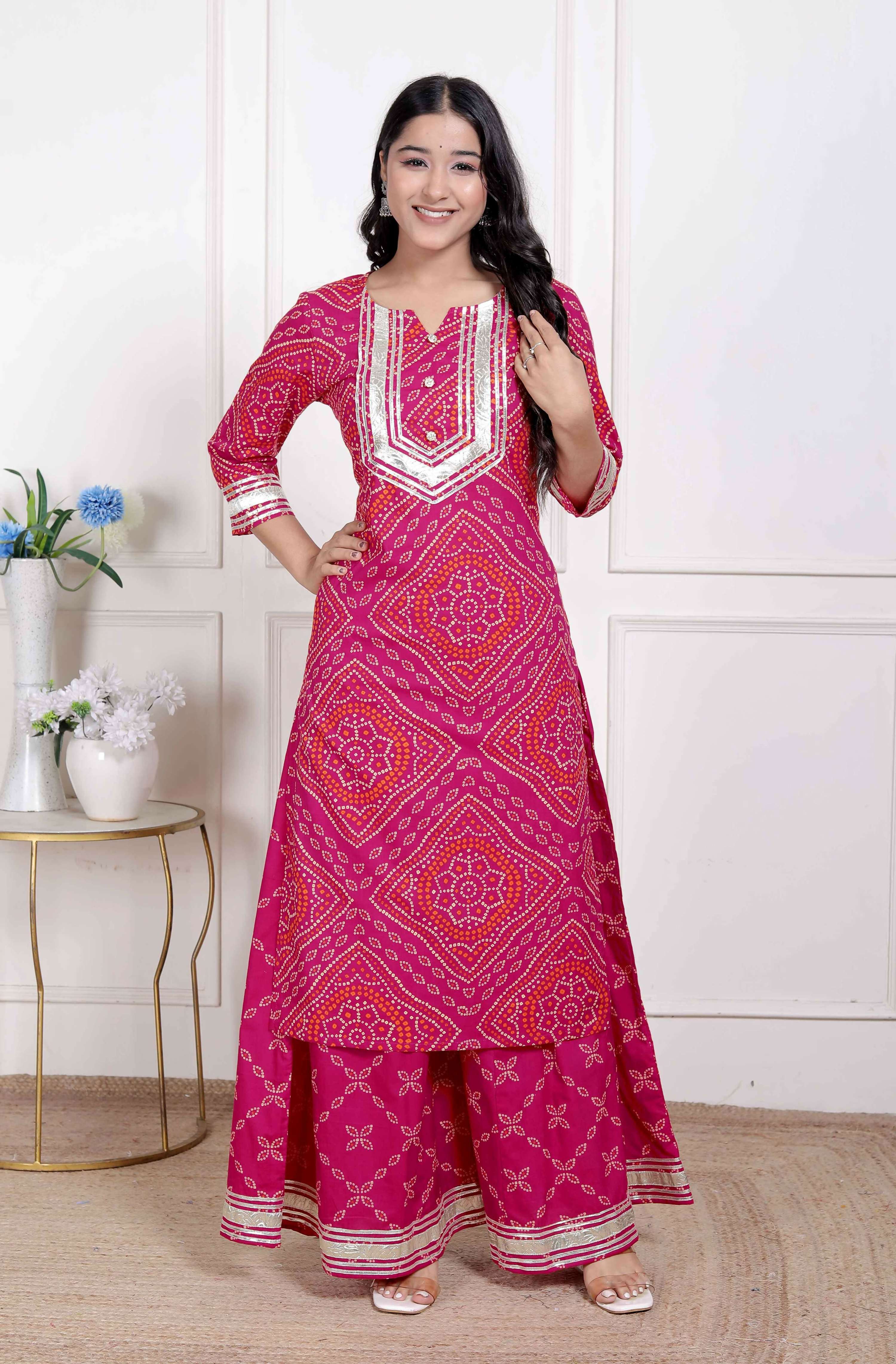 Miravan Women's Embellished Ethnic Cotton Kurta with palazzo | Grocsy