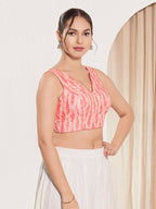 Joban Fashion Peach Viscose Rayon Padded Blouse With V Neck Sleeveless | Grocsy
