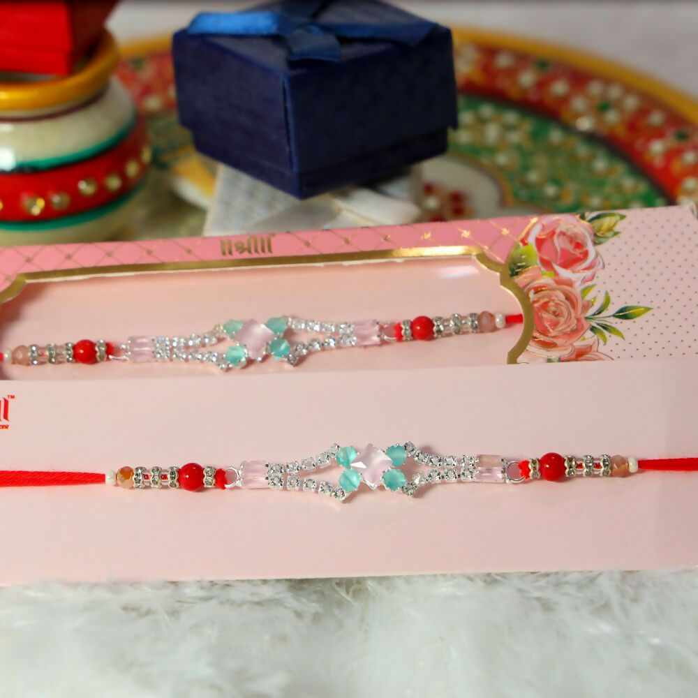 Indianvibez Ad Green / Pink Stock Stone Fancy Rakhi | Grocsy