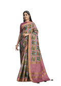Pink Tusser Silk Floral Printed With Embroidered Work Saree With Unstitched Blouse - Mohmanthan Aahana | Grocsy
