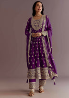 Teeya Creation Wine Color Chinon Silk Embroidery Work Wedding Wear Gown | Grocsy