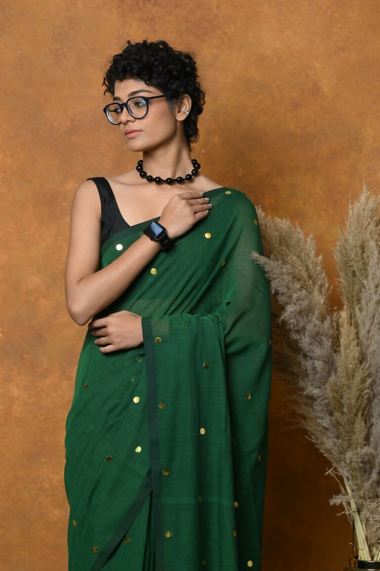 Very Much Indian Pure Mul Cotton Handloom Saree - Green | Grocsy
