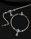 VOJ Set of 2 Traditional Stone Studded Flower Shaped Anklet | Grocsy