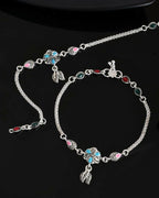VOJ Set of 2 Traditional Stone Studded Flower Shaped Anklet | Grocsy