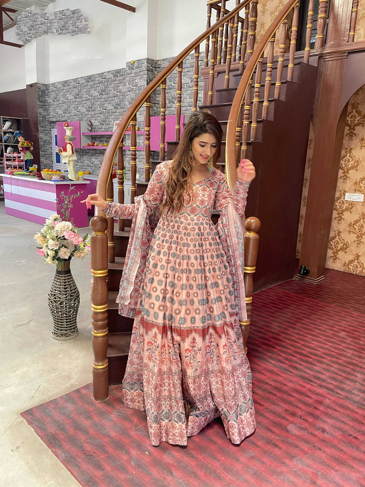 Partywear Designer Peach Chanderi Suit - Anbazaar | Grocsy