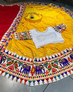 Yash Enterprise Yellow Rayon Cotton Embroidery Semi Stitched Navratri Chaniya Choli | Grocsy