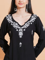 Pahnaz Luxury Rayon Chikankari Long Kurti-Black | Grocsy