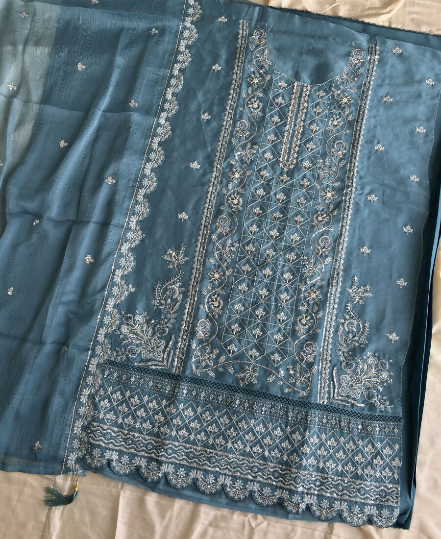 KC Sky Blue Pakistani Straight Suit For Women Chiffon | Grocsy