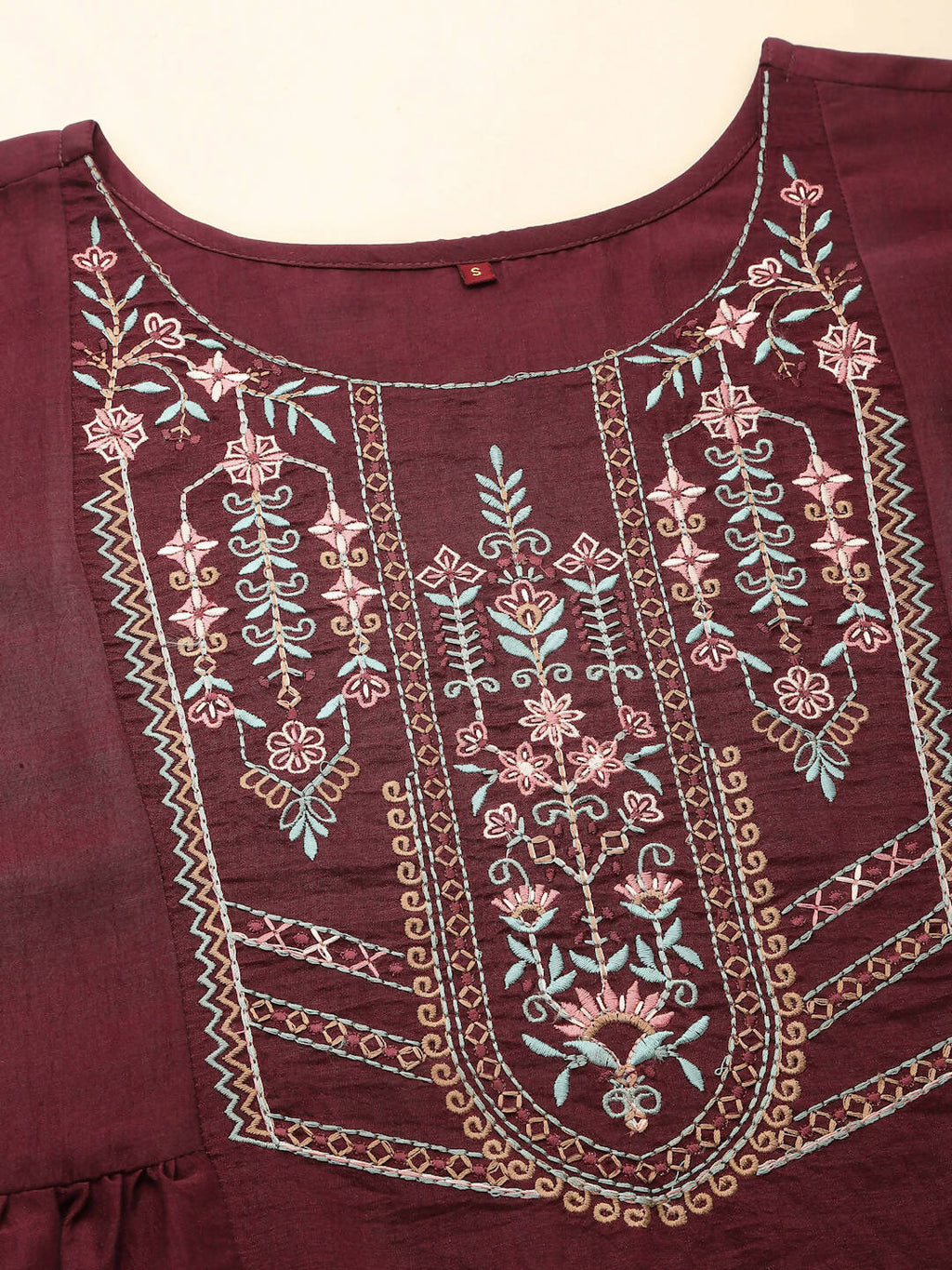 Wine Chinon Floral Embroidered Top - Zeny | Grocsy