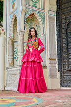 Teeya Creation Womens New Stylish Heavy Gamthi Work With Mirror Lace Work Pink Gown Set | Grocsy