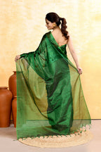 Piyari Fashion Women's Green Dual Tone Organic Tissue Saree With Blouse Piece | Grocsy