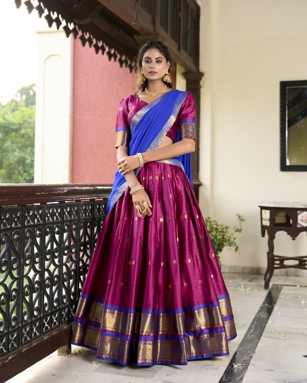 Lorenvalley Ranipink Cotton Silk Weaving Work With Paithani Concept Lehenga Choli | Grocsy