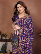 Teeya Creation New Latest Party Wear Lucknowi Soft Silk Saree-Purple | Grocsy