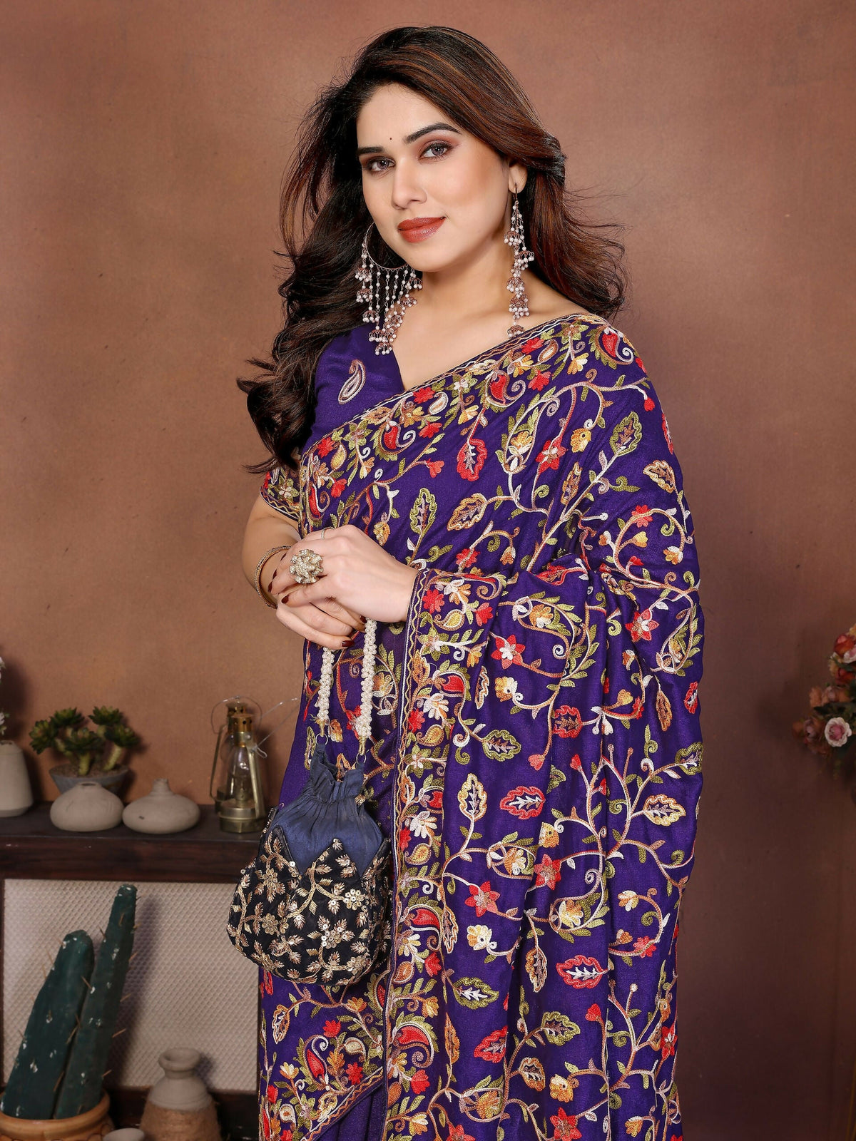 Teeya Creation New Latest Party Wear Lucknowi Soft Silk Saree-Purple | Grocsy