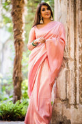 DEIANA'S Beautiful Designer Golden zari Soft Lichi Silk Saree - Light Pink | Grocsy