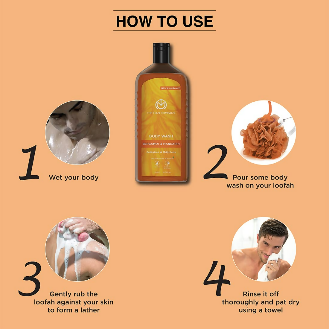 The Man Company Perfumed Body Wash- Bergamot & Mandarin Glowing & Bright Skin With Turmeric & Orange Peel Extract | Grocsy