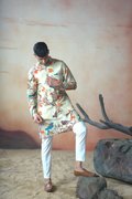 Serenity Bird Themed Print Cotton Nehrujacket Set by Hilo Design | Grocsy