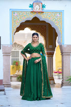 Lorenvalley Fashion Green NC Silk Plain Lehenga Embroidery Work Choli with Dupatta | Grocsy