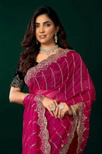 Joban Fashion Rani Pink Net Party Wear Sarees | Grocsy
