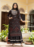 Kaajh Women's Black Embroidered Cotton Kurta Sharara Set With Dupatta | Grocsy