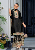 Anaita Black Premium Embroidered Chinon Readymade Salwar Suit (Free Size) | Grocsy
