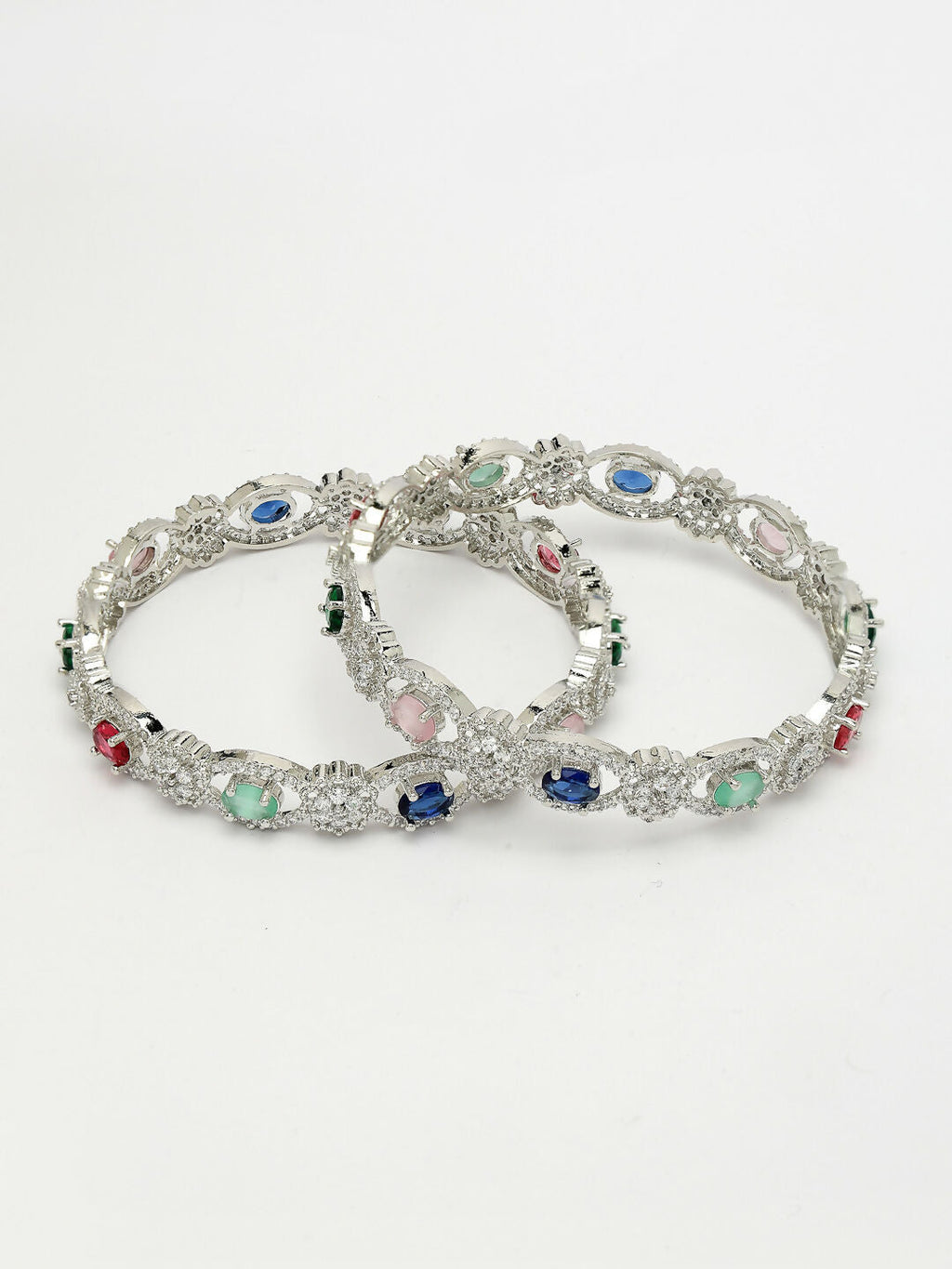 NVR Women's Set of 2 Multi-Coloured CZ Stone-Studded Handcrafted Bangles