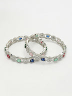 NVR Women's Set of 2 Multi-Coloured CZ Stone-Studded Handcrafted Bangles
