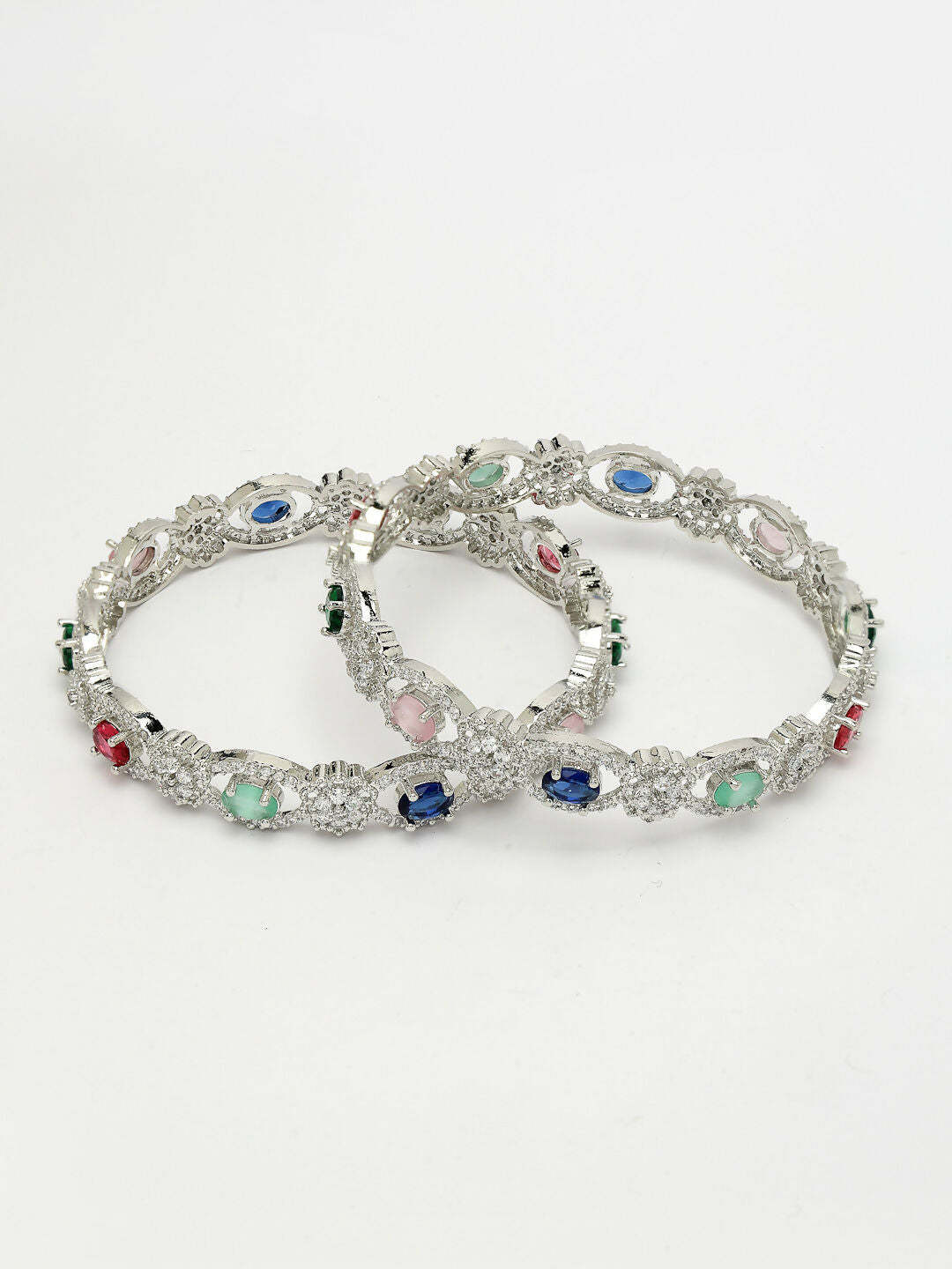 NVR Women's Set of 2 Multi-Coloured CZ Stone-Studded Handcrafted Bangles