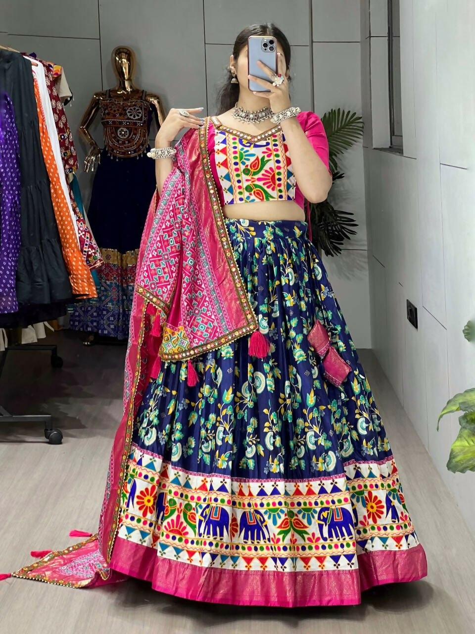 Yash Enterprise Blue Silk Embroidery Semi Stitched Navratri Chaniya Choli | Grocsy