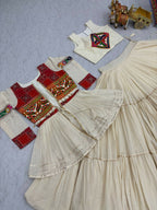 Teeya Creation Womens New Stylish Heavy Gamthi Work With Mirror Lace Work Cream Gown Set | Grocsy
