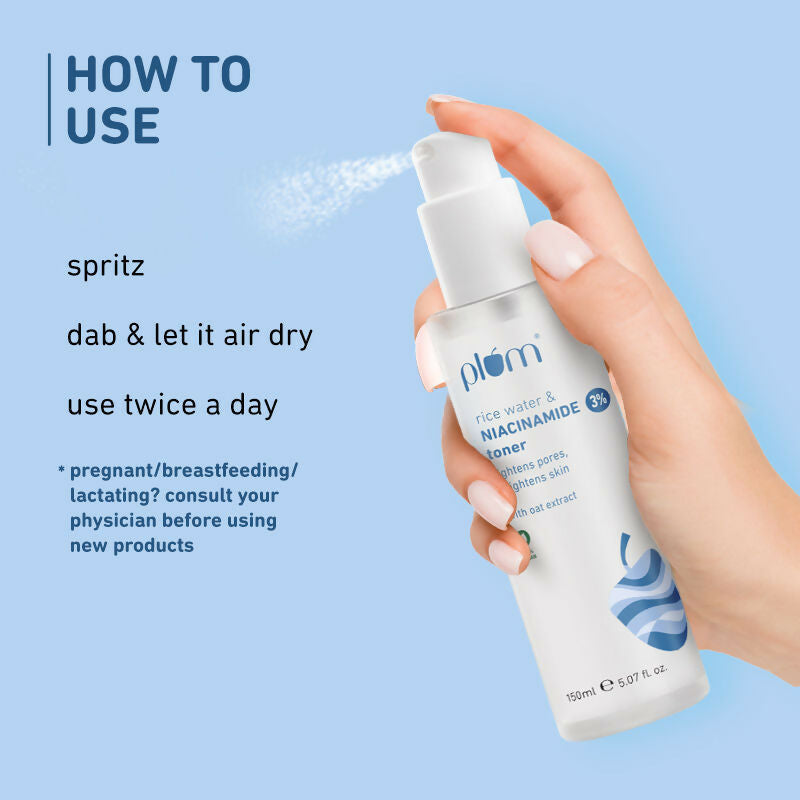 Plum 3% Niacinamide Alcohol-Free Toner and 10% Niacinamide Brightening Face Serum With Rice Water Combo | Grocsy