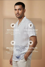 Nivra — White Embroidered Linen Shirt by Hilo Design | Grocsy