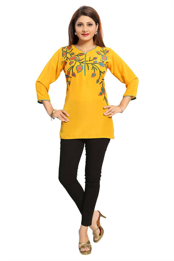 Snehal Creations Snazzy Scintillating Mustard Yellow Designer Tunic | Grocsy