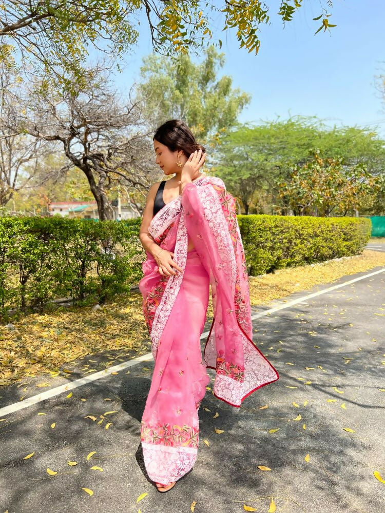 Vamsee Riddhi-Siddhi -1 Pink Organza Saree | Grocsy