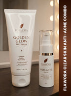 Flawora Set of Golden Glow Face Wash and Anti Acne Serum | Grocsy