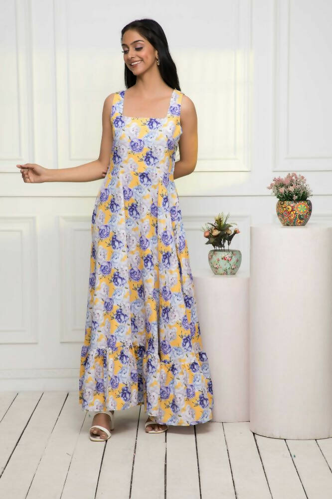 Myshka Women Multi-Floral Rayon A-Line Round Neck Dress | Grocsy
