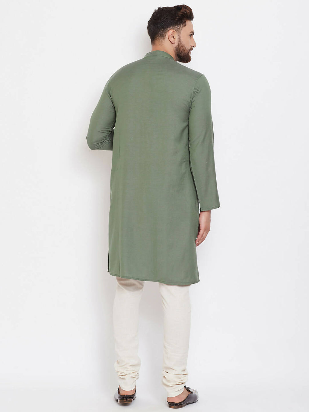 Even Apparels Green Color Linen Linen Men's Kurta With Band Collar | Grocsy