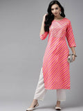 Yufta Women Pink Bandhani Yoke Design Regular Sequined Pure Cotton Kurta with Palazzo | Grocsy