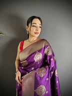 Joban Fashion Purple Woven Butti Soft Silk Banarasi Silk Saree | Grocsy