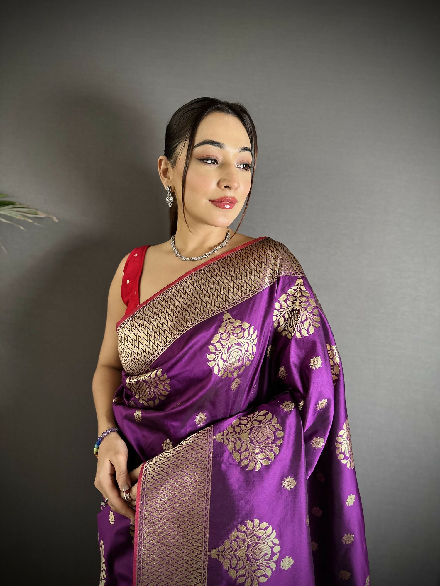 Joban Fashion Purple Woven Butti Soft Silk Banarasi Silk Saree | Grocsy