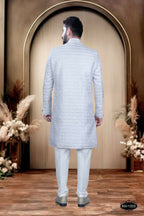 Joban Fashion Men's Grey & White Cotton Silk Kurta with Pyjama | Grocsy