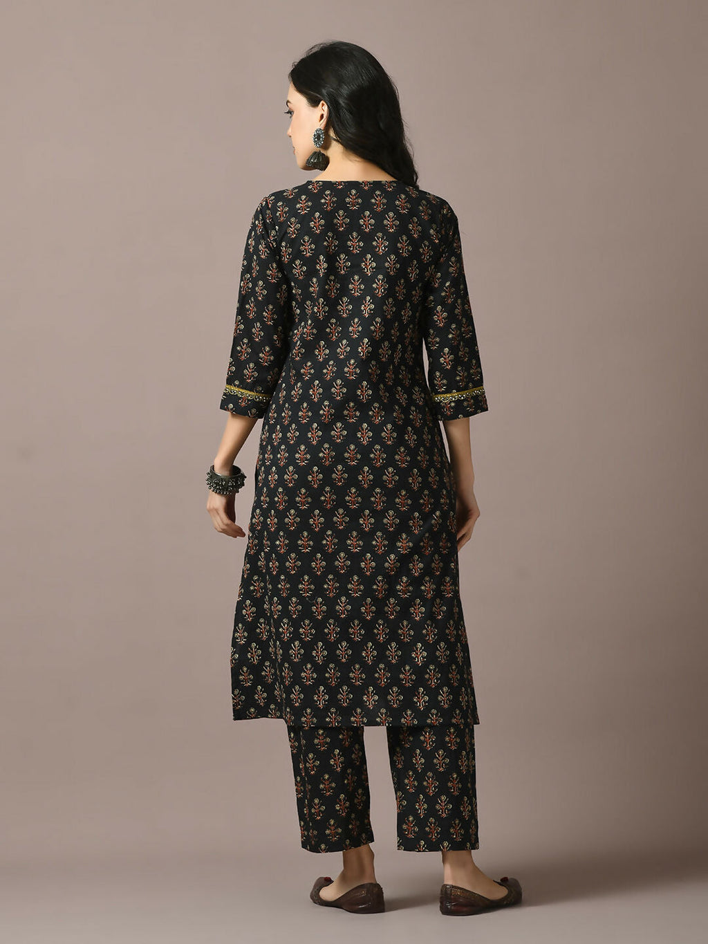 Myshka Women's Black Printed Cotton Straight Party Kurta Set | Grocsy