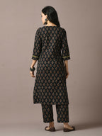 Myshka Women's Black Printed Cotton Straight Party Kurta Set | Grocsy