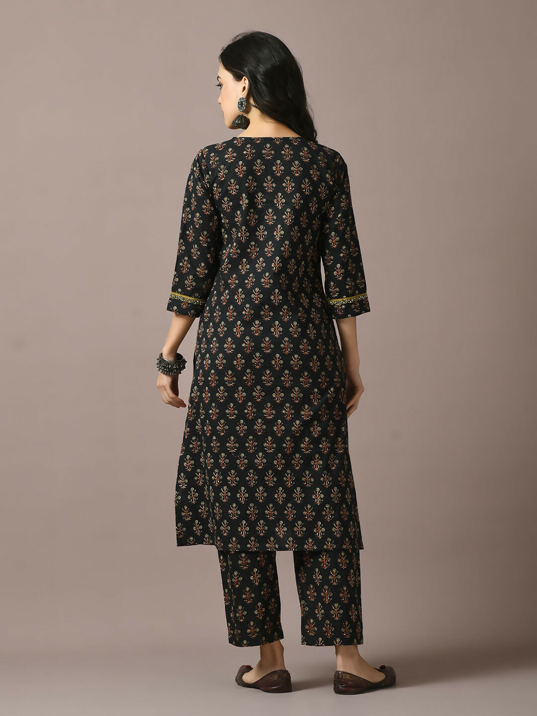 Myshka Women's Black Printed Cotton Straight Party Kurta Set | Grocsy